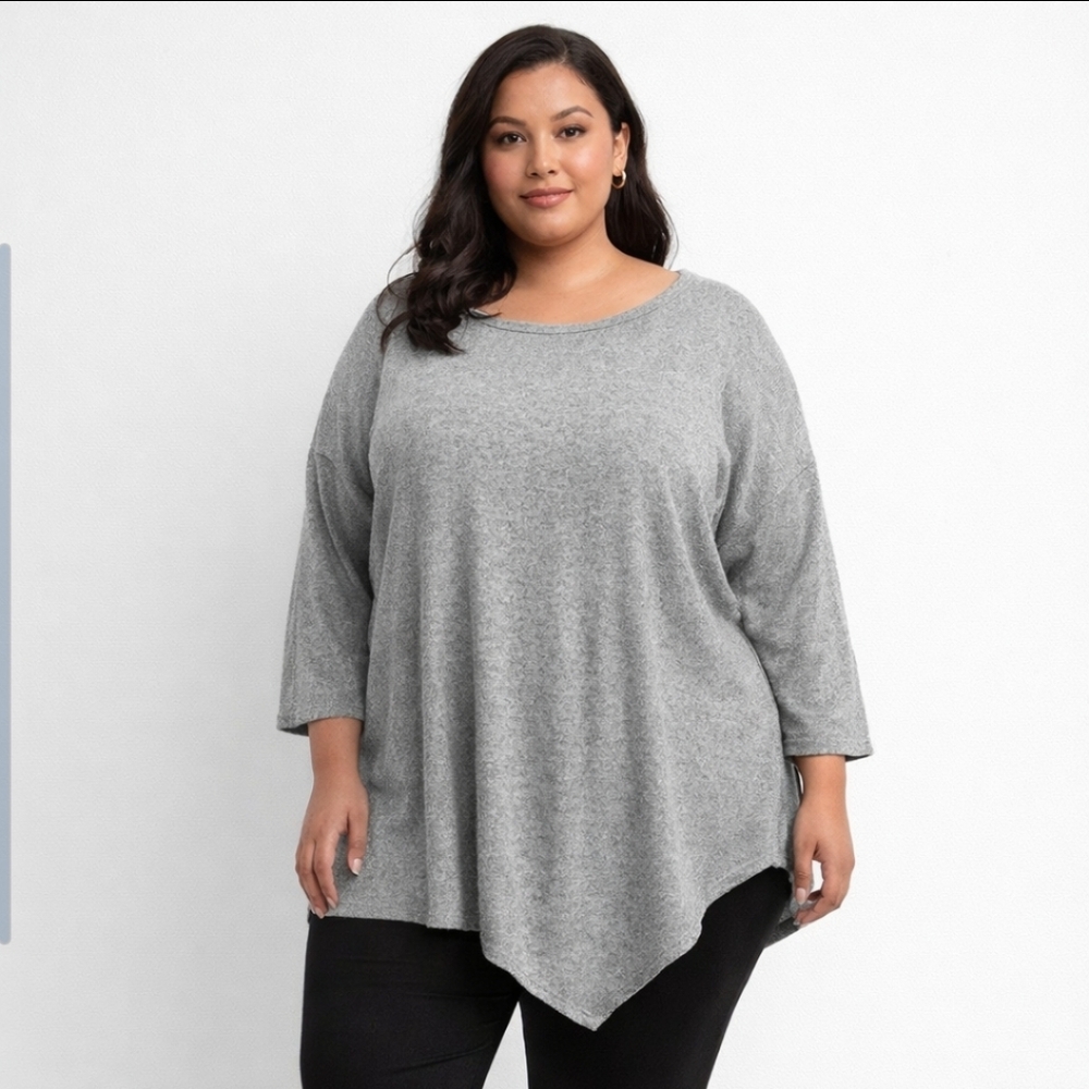Moa Moa Tunic Woman Long Sleeve Top 2X Heather Gray Asymmetrical Hem Super Soft